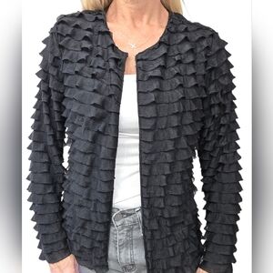 Laura Ashley Cardigan Petite M Black Ruffle Open Front Sheer Romantic